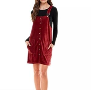 Planet Gold Burgundy Soft Velvet Corduroy Button Down Overalls Dress Size Medium